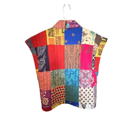 Patchwork Quilted Vest Multi-Color Sleeveless Womens Large 100% Polyester Large - Picture 4 of 4